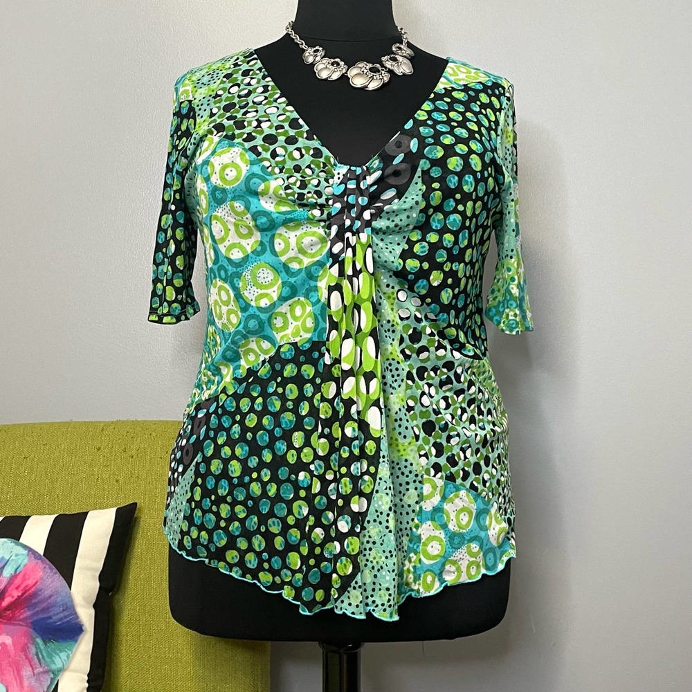 Kenneth Cole Green Dot Layered Mesh Top 1X